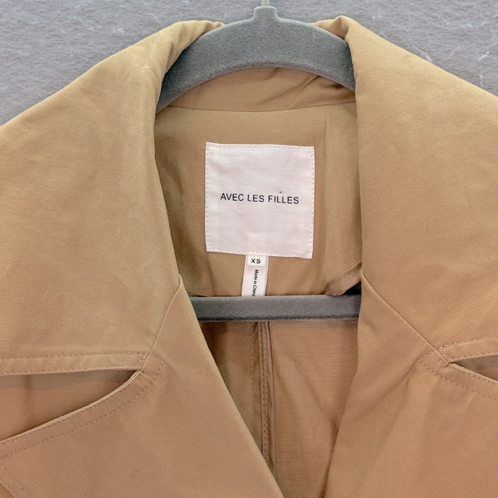 Avec Les Filles -women’s Tan trench coat belted double breast cotton blend SZ XS - Picture 5 of 9